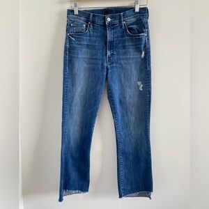MOTHER Blue Distressed Ankle Crop Jeans